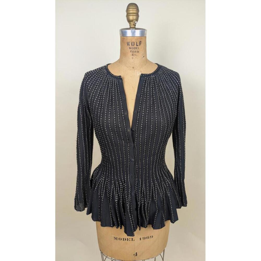 sarah burton for alexander mcqueen gold thread peplum cardigan